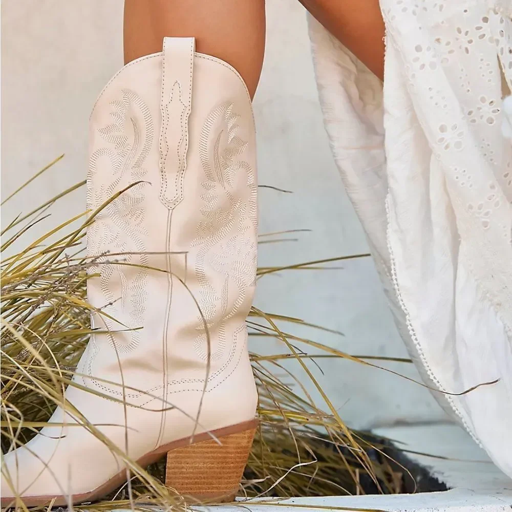 Free People Dagget Western Boots Cream/Nude Leather US 9.5 New